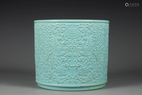 BLUE GLAZED PHOENIX-ENGRAVED BRUSH POT