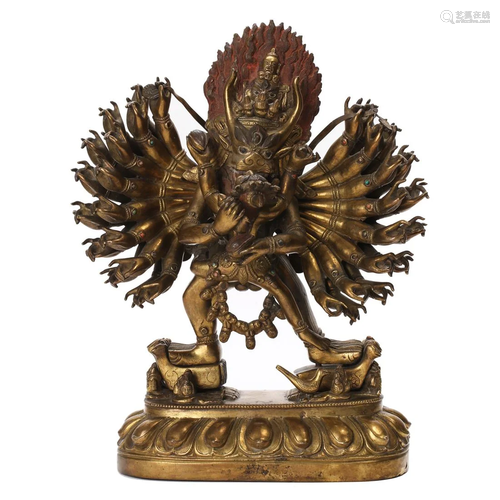 A BRONZE FIGURE OF YAMANTAKA AND VAJRAVETALI