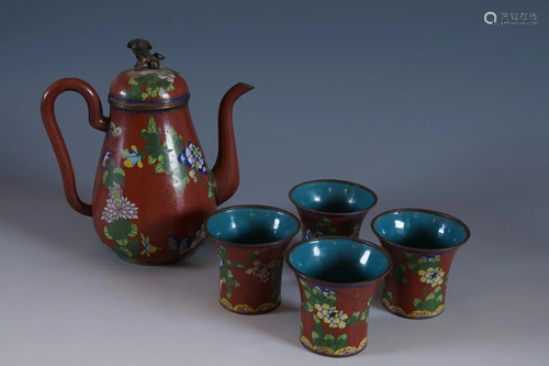 GROUP OF CLOISONNE ENAMELED TEA SET