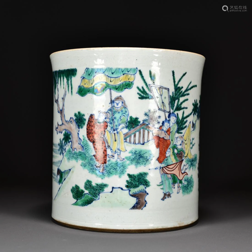 DOUCAI 'NARRATIVE' PORCELAIN BRUSH POT