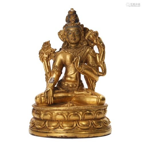 A GILT-BRONZE FIGURE OF A SEATED TARA