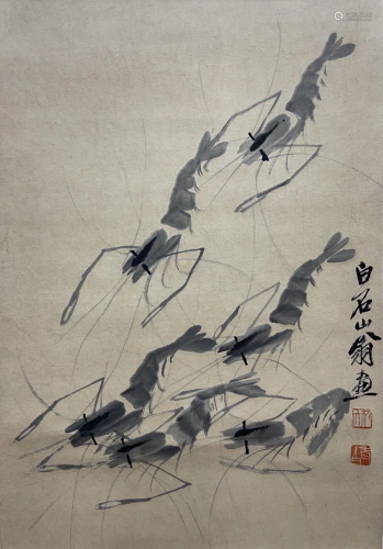 CHINESE INK PAINTING OF PRAWNS, QI BAISHI