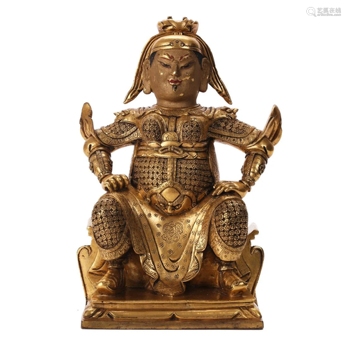 A GILT-BRONZE FIGURE OF GUAN GONG