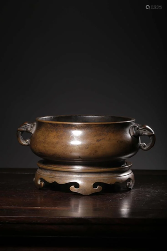 DOUBLE ELEPHANT-EAR BRONZE CENSER ON STAND