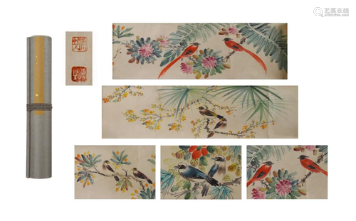 BIRD & FLOWER HANDSCROLL PAINTING, WANG SHENSHENG