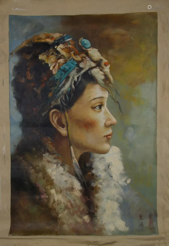 CHINESE PORTRAIT OIL PAINTING, XU BEIHONG