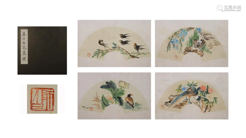 FAN LEAF BIRD & FLOWER PAINTING ALBUM, LOU SHIBAI