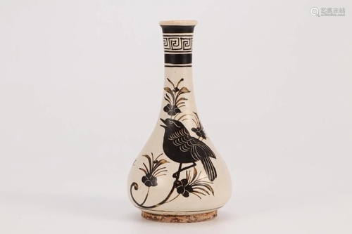 JIZHOU KILN 'BIRD AND FLOWER' BILE BOTTLE VASE