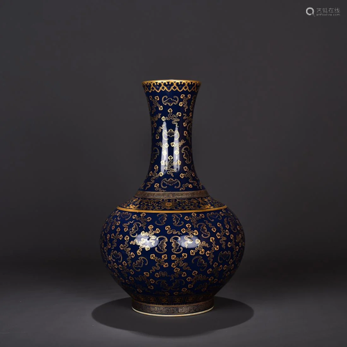 BLUE GLAZED GOLD-PAINTED 'BAT' CELESTIAL VASE