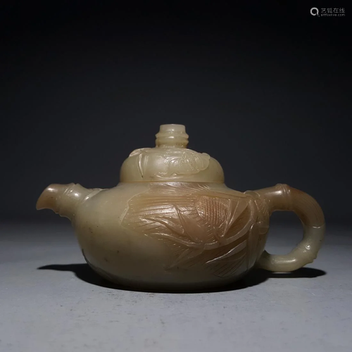 BAMBOO RELIEFS JADE CARVING TEAPOT