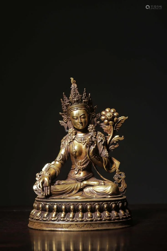 GILT BRONZE FIGURINE OF SEATED TARA