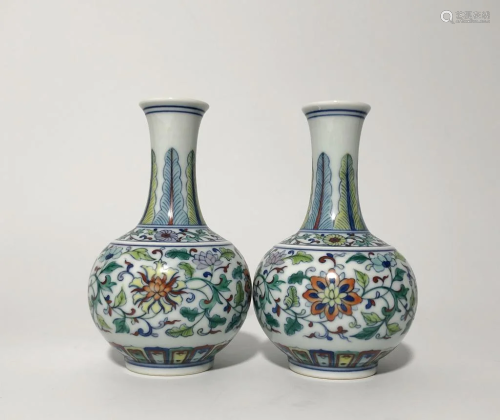 Pair of Chinese Doucai Porcelain Vases