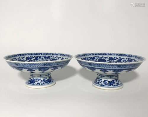 Pair of Chinese Blue and White Porcelain Tray