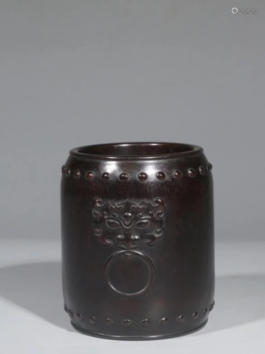 Chinese Hand Carved Zitan Wood Brushpot