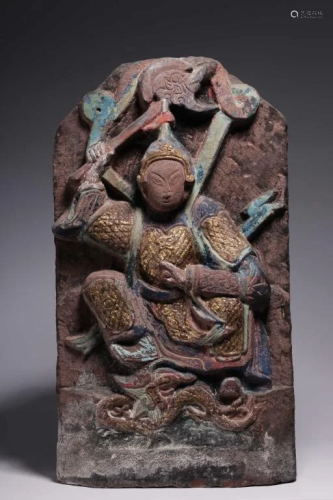 Chinese Color Stone Buddha Plaque ,Qing