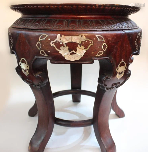 Chinese Wood Stand w Marble Top