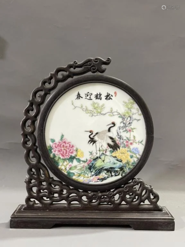 Chinese Famille Rose Porcelain Table Screen