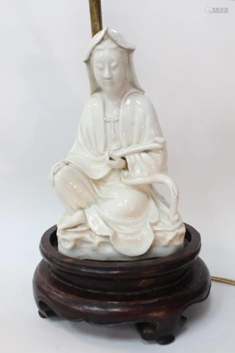 Chinese White Glazed Porcelain Guanyin Made into L