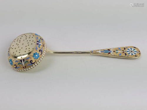 Antique Russian Silver Enamel Tea Strainer