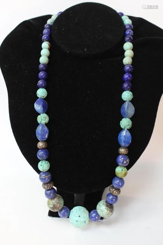 Chinese Turquoise and Lapiz Beads Necklace