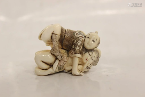 Japanese Bone Carved Erotic Subject Figurine Group