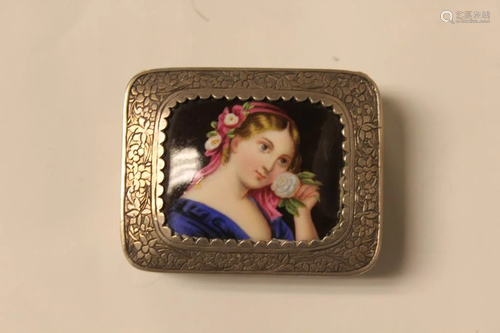 European Silver Box w Porcelain on both Side