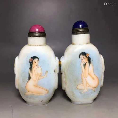 Two Chinese Snuff Bottle w Erotic Subject