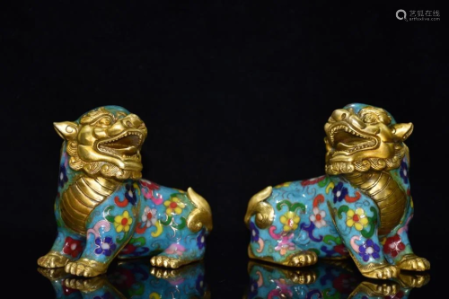 Pair of Chinese Cloisonne Foo Dog