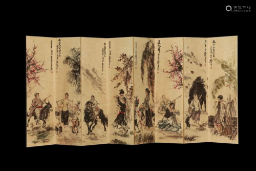 Chinese ink Color Folded Painting Screen