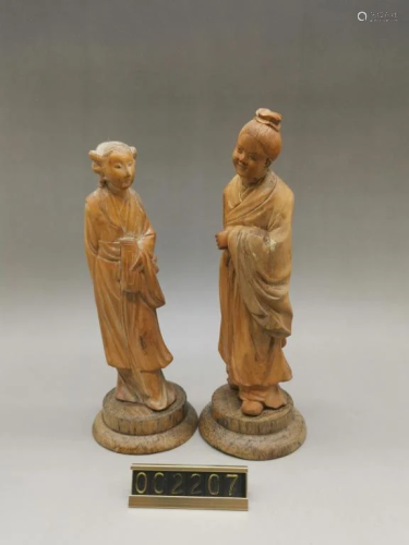 Two Chinese Huangyang Wood Carved Figurals