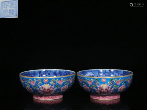 Chinese Hand Paint Blue and white Cups,Pair