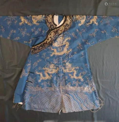 Antique Embroidered Silk Chinese Robe Dragons