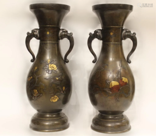 Pair of Japanese Bronze Vase,Meiji Period