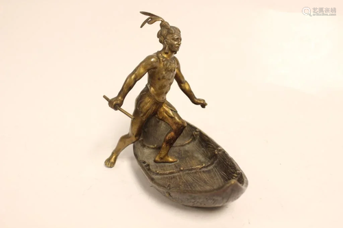 Antique Indian Vienna Bronze Figural on Canoe