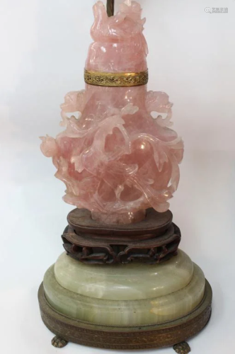 Chinese Rose Quartz Censer Made Into Lamp