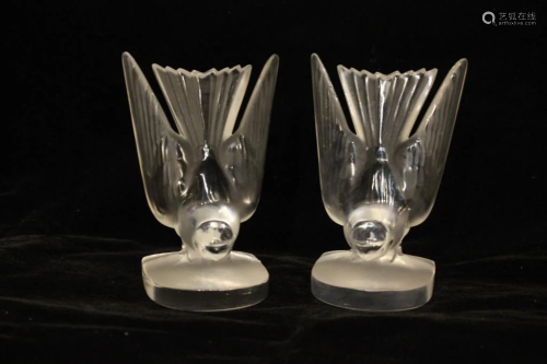 Pair of Lalique Clear Frosted Bird Bookends