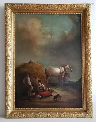 19th.C Continental Oil Painting w Gilt Frame