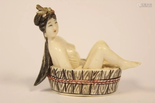 Japanese Bone Carved Erotic Subject Netsuke