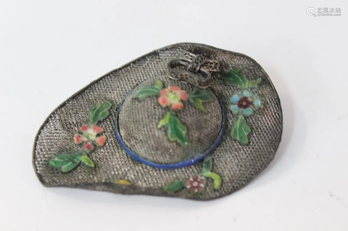 Chinese Silver Enamel Filigree Hat Brooch