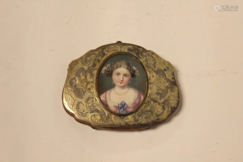 European Silver Miniature Purse Young Girl Portrai