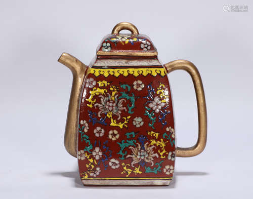 A Painted Yixing Glazed Teapot Qing Style