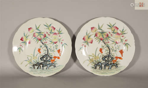 Pair Famille Rose Plates Qing Style