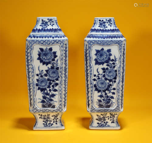 Pair Blue and White Vases Kangxi Style