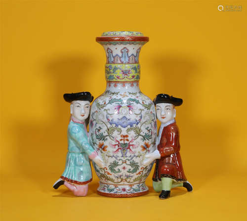 Famille Rose Kids Vase Qianlong Style