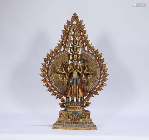 Bronze Gilt Multi Hands Guanyin Qing Style