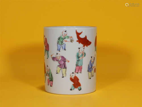 Famille Rose Kids Brush-pot Yongzheng Style