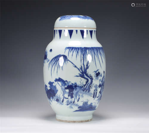 Lianzi can, a blue and white figure in Chongzhen in the Ming...