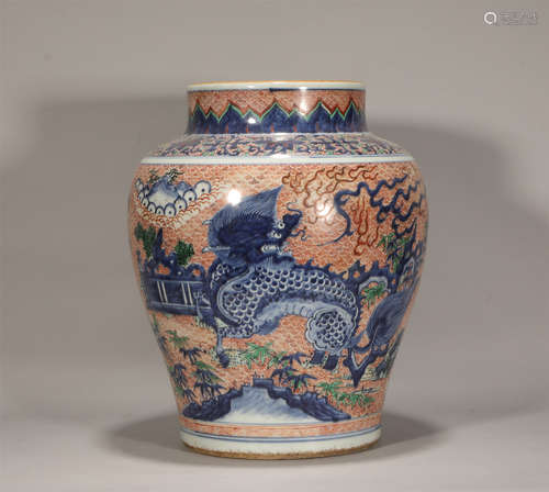 Underglaze Blue and Iron Red Garniture Kangxi Style