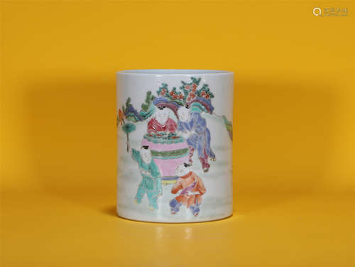 Famille Rose Figural Brushpot Qianlong Style