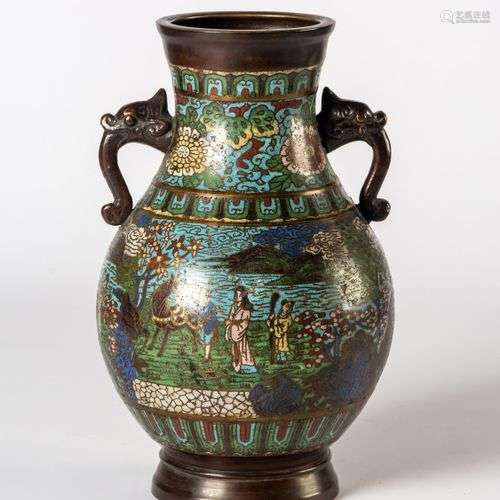 GROSSE EMAILLIERTE VASE